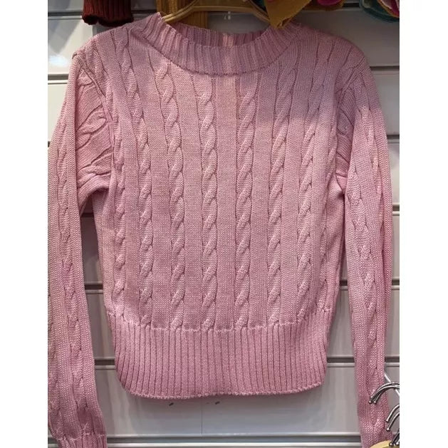 Blusa de frio tricô cropped feminina manga longa