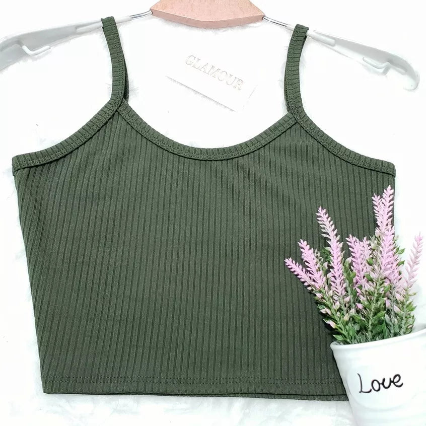 Cropped /TOP FEMININO De Alcinha  Canelado- Várias Cores
