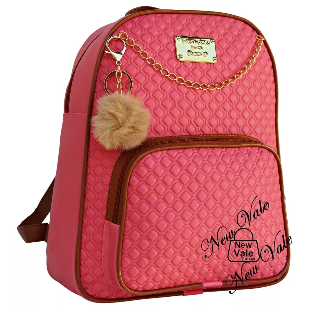 Mochila Feminina Bolsa Mochilinha Fashion Com Lindo Detalhe + Chaveiro Pompom