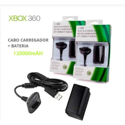 Kit 2 Cabo + Bateria Xbox 360 Controle Slim 6400mAh Promoção