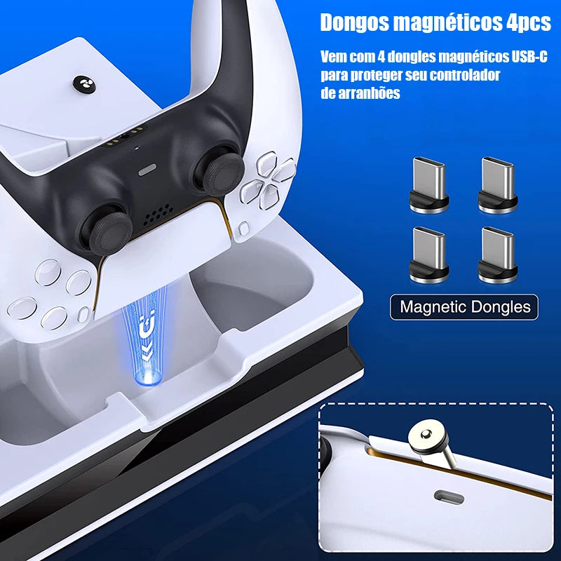 Suporte PS5 Com 2 Ventiladores De Resfriamento , Estação De Carregamento Controlador PS5 Dupla Rápida 3 Portas USB Extra PS5 Acessórios Vertical Para Sony Playstation 5 Duplo