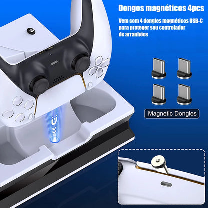 Suporte PS5 Com 2 Ventiladores De Resfriamento , Estação De Carregamento Controlador PS5 Dupla Rápida 3 Portas USB Extra PS5 Acessórios Vertical Para Sony Playstation 5 Duplo