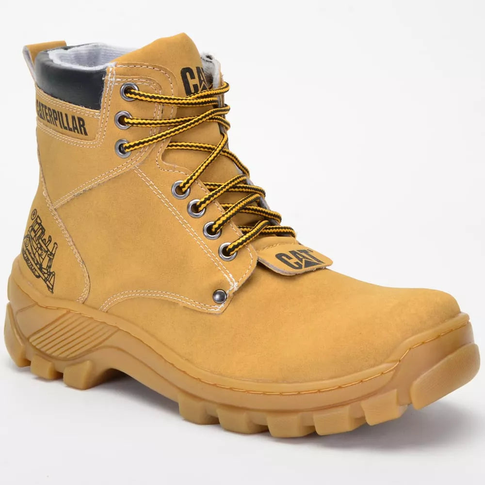 Bota Coturno Cat Casual Bege Em Couro Ecológico