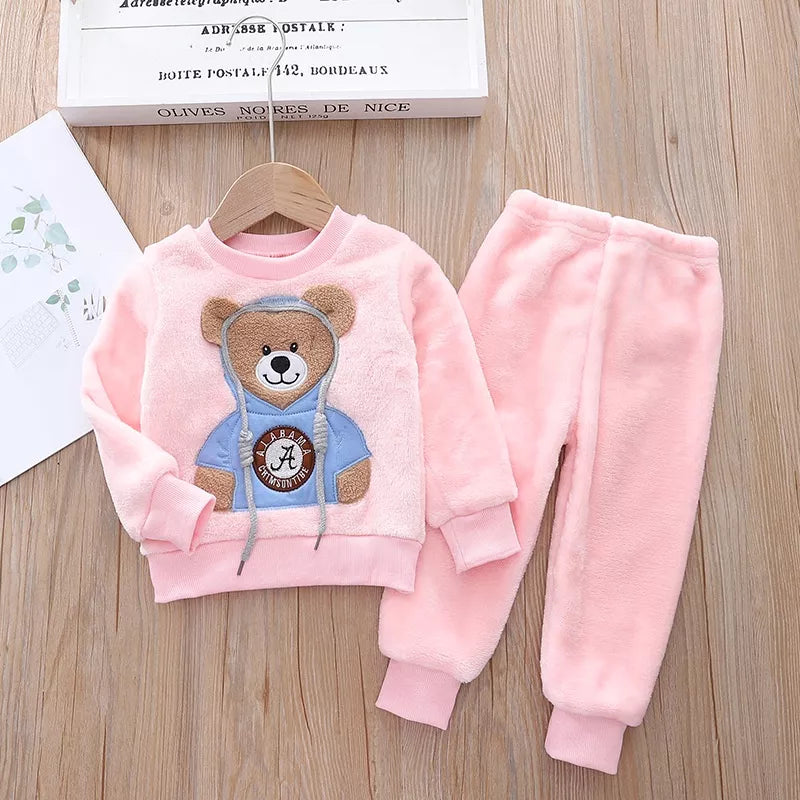Conjunto De Pijama De Flanela Unisexo Para Crianças De Outono