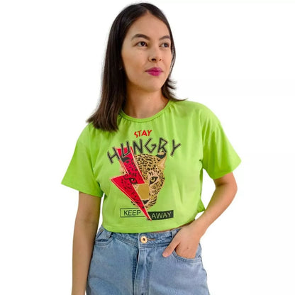 Camiseta T-shirt Cropped Oversized Estampado Moda Gringa Algodão