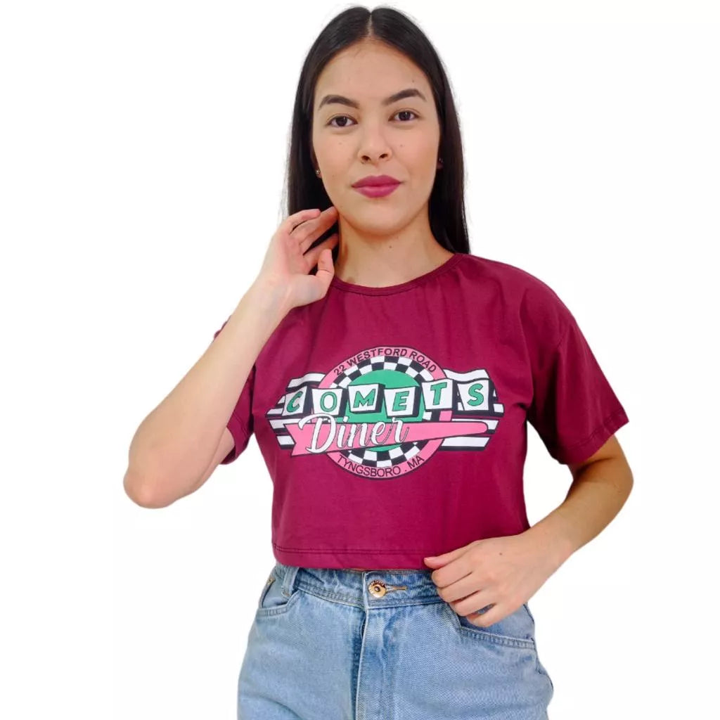 Camiseta T-shirt Cropped Oversized Estampado Moda Gringa Algodão