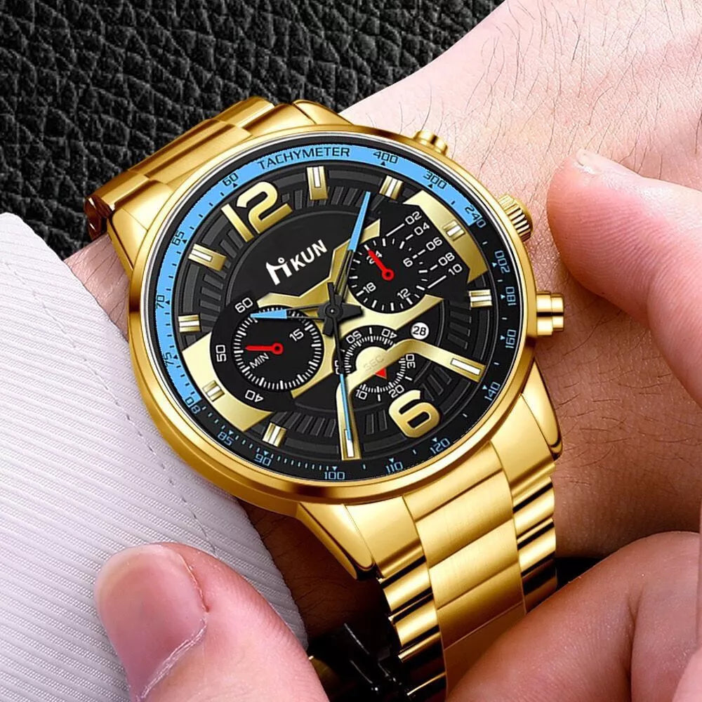 Relógio De Luxo Ouro Masculino Original Cronógrafo De Quartzo De À Prova D'água Negócios Relogio Masculino Dourado Com Pulseira Kit