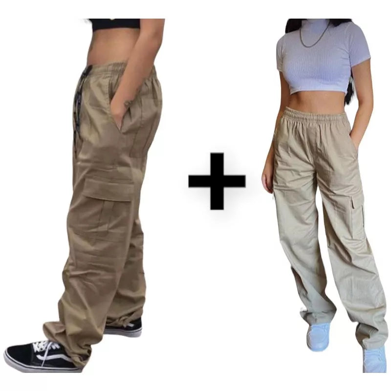 2 Calça Cargo Feminina Sarja Unissex Larga Promoção Moda Skate Inverno