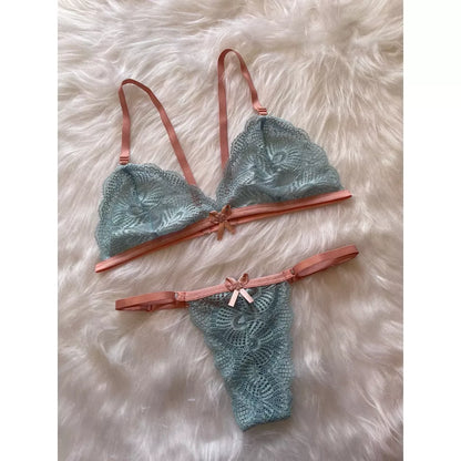 Conjunto de Lingerie Em Renda Sutiã Sem Bojo Calcinha De Regulagem