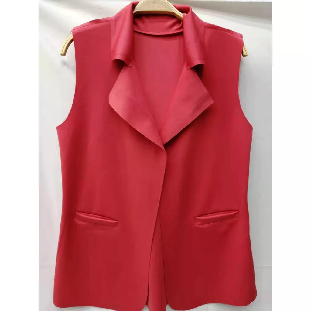 Max Colete Feminino Longo De Neoprene Moda Com Bolso Falso！