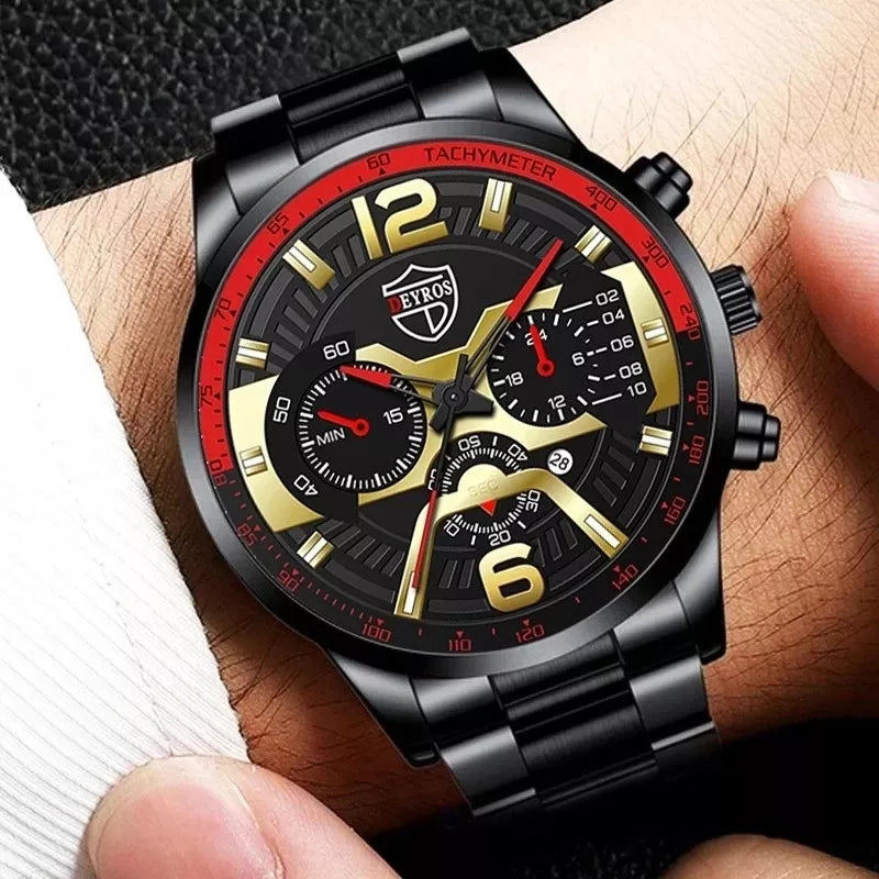Relógio De Luxo Ouro Masculino Original Cronógrafo De Quartzo De À Prova D'água Negócios Relogio Masculino Dourado Com Pulseira Kit