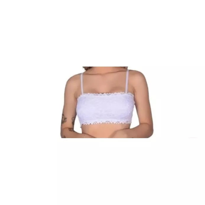 Cropped Faixa Renda Alça Fina Sem Bojo Top Faixa