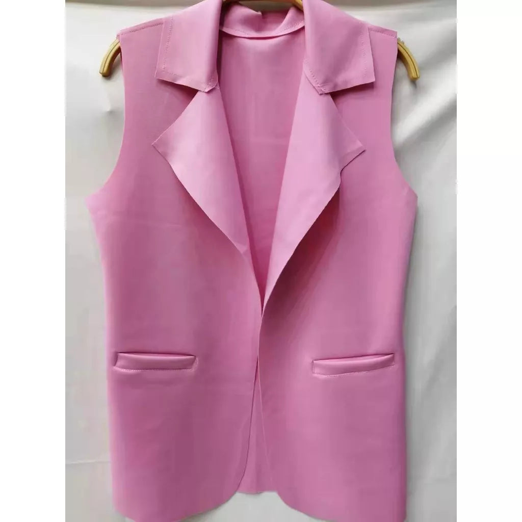 Max Colete Feminino Longo De Neoprene Moda Com Bolso Falso！