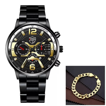 Relógio De Luxo Ouro Masculino Original Cronógrafo De Quartzo De À Prova D'água Negócios Relogio Masculino Dourado Com Pulseira Kit