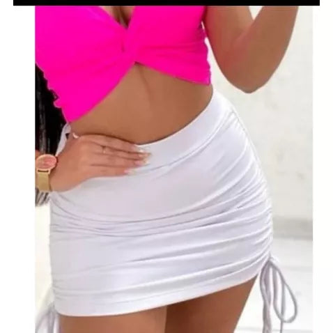Saia Curta Feminina Franzida Na Lateral Ajustável Suplex moda gringa