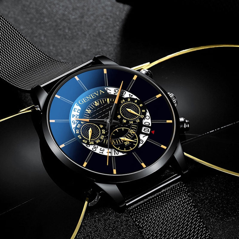 Relógio De Quartzo De Genebra Moda Masculina De Aço Inoxidável & Couro Banda De Nylon Watches 【 Without Box 】