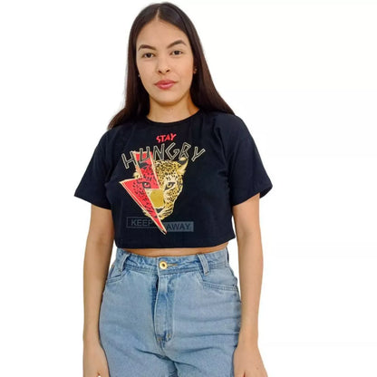 Camiseta T-shirt Cropped Oversized Estampado Moda Gringa Algodão