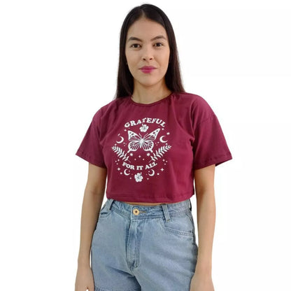 Camiseta T-shirt Cropped Oversized Estampado Moda Gringa Algodão