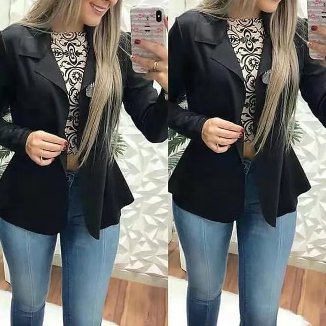 Blazer Feminino em Neoprene Casaco curto Varias Cores com babado Terninho Social aberto
