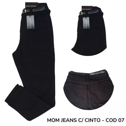 Calça Feminina Mom Jeans Mom Cintura Super Alta Escura e Clara Lisa