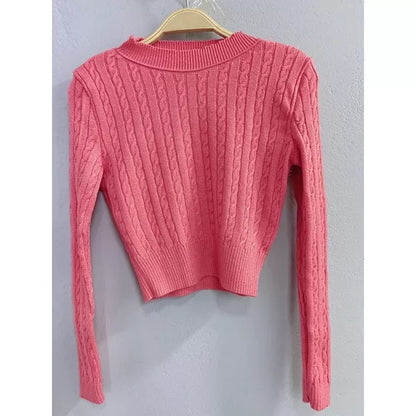 Blusa de frio tricô cropped feminina manga longa
