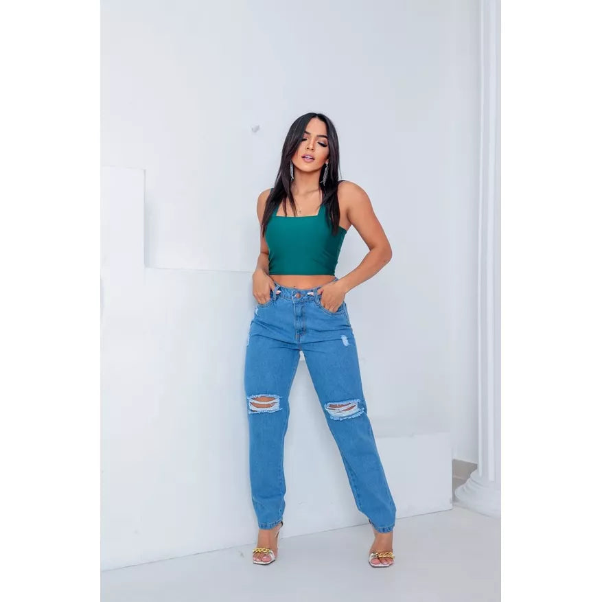 Calça mom jeans estilosa 100% algodão