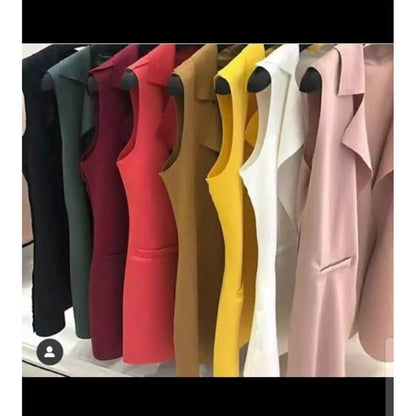 Max Colete Feminino Longo De Neoprene Moda Com Bolso Falso！