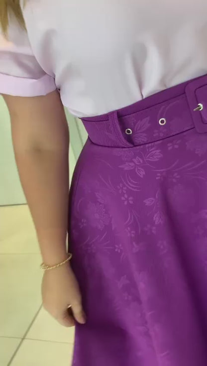 Saia Godê em Jaquard com Relevo 3D com Cinto , Moda Evangélica