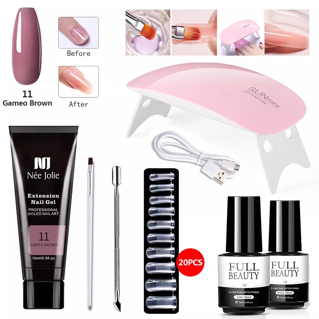 kit unha de gel poligel completo profissional de unha em gel polygel alongamento Set Nail Art Extension Kit Acrylic UV Gel Nail Files Nail Molds Builder Painting Brush Slip Solution DIY Manicure
