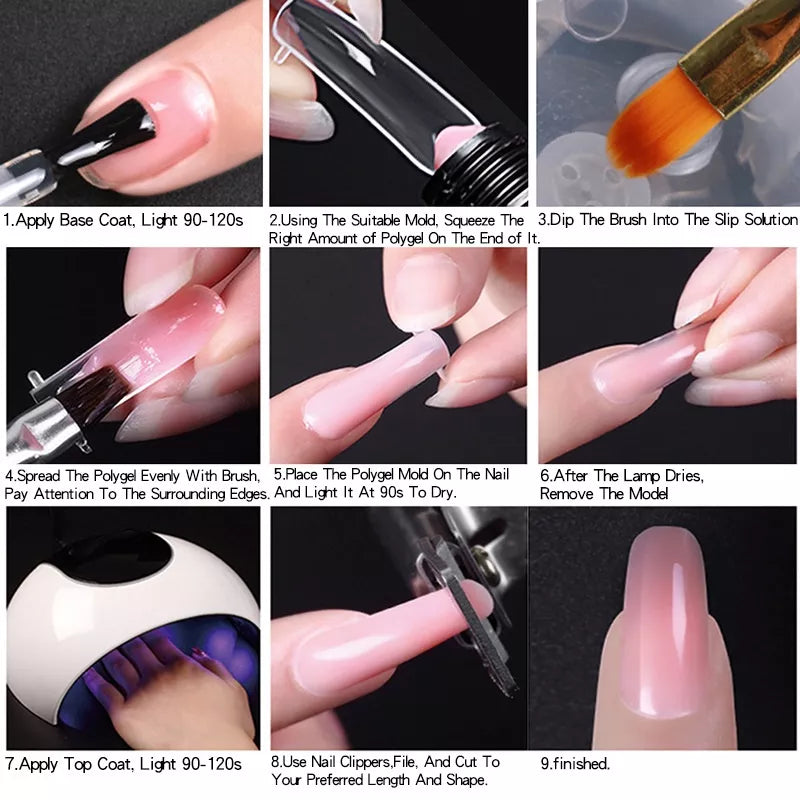 kit unha de gel poligel completo profissional de unha em gel polygel alongamento Set Nail Art Extension Kit Acrylic UV Gel Nail Files Nail Molds Builder Painting Brush Slip Solution DIY Manicure