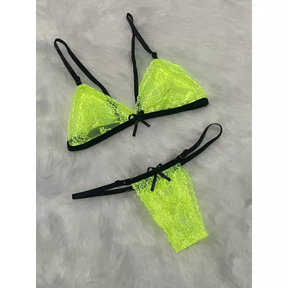 Conjunto de Lingerie Em Renda Sutiã Sem Bojo Calcinha De Regulagem