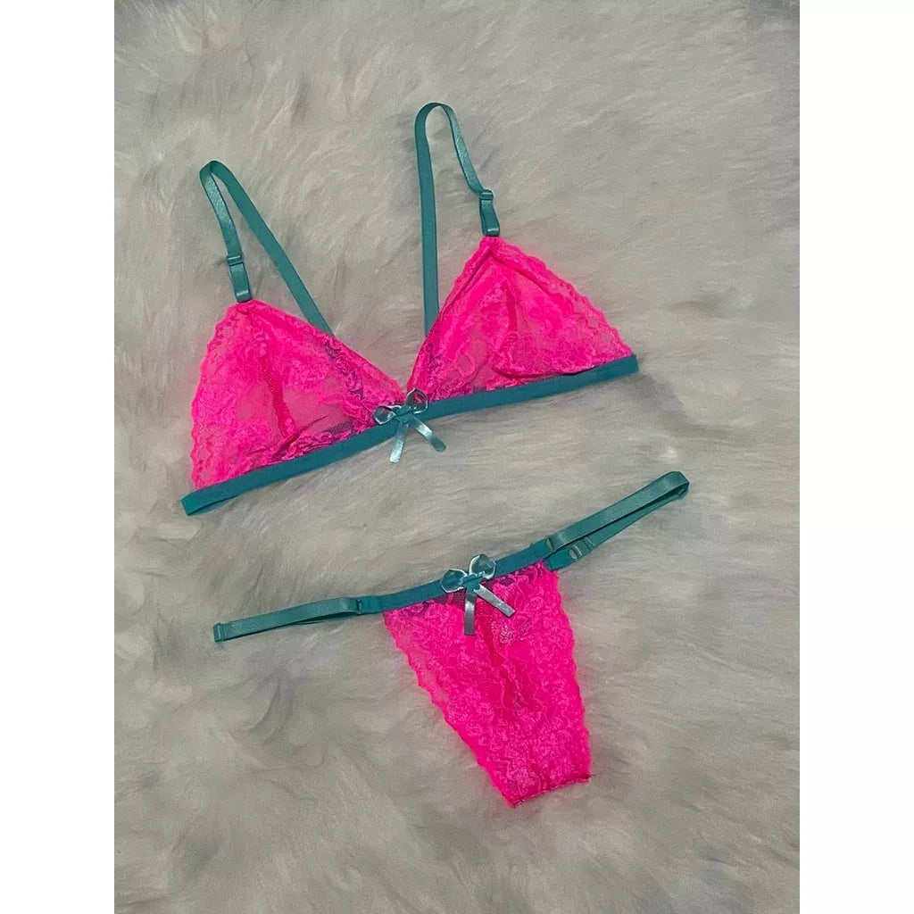 Conjunto de Lingerie Em Renda Sutiã Sem Bojo Calcinha De Regulagem