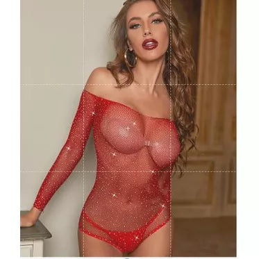 Roupa Íntima Feminina/Body Sexy De Malha Metálica Com Strass Brilhante E Bonita/lingerie