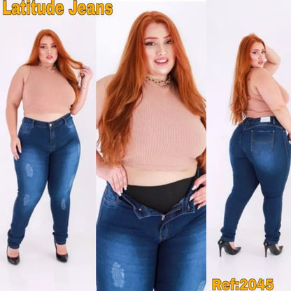 calça jeans feminina plus size com cinta modeladora (cinta fixa)