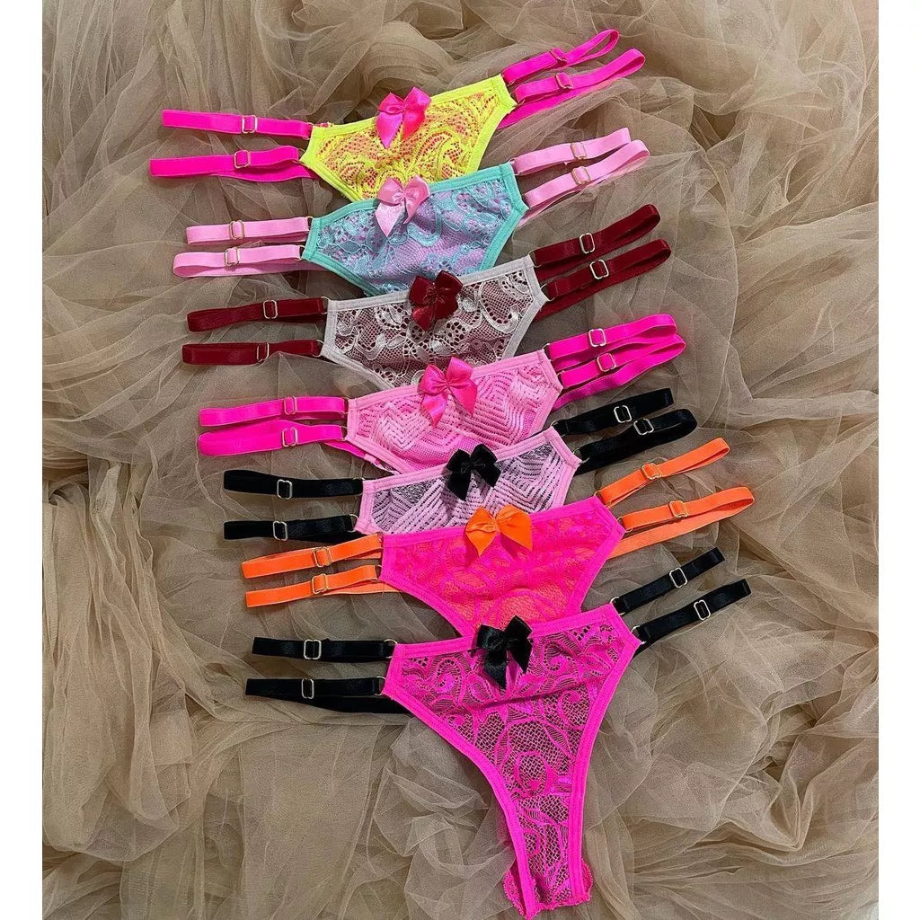 Tanga Neon Duas tiras Calcinha Sexy Colorida lingerie feminina com regulagem dupla
