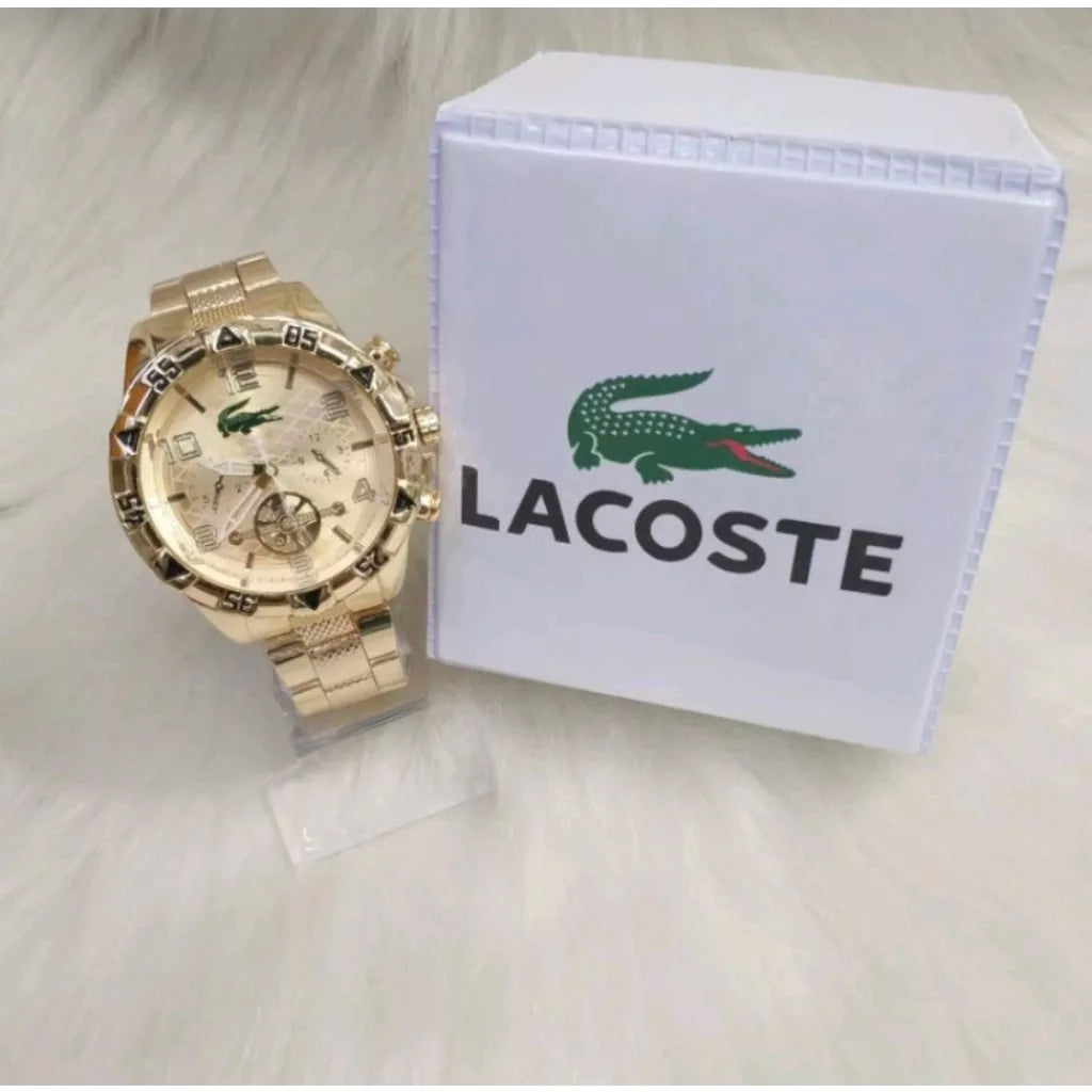 Relógio masculino dourado prata metal analógico digital refletivo jacaré