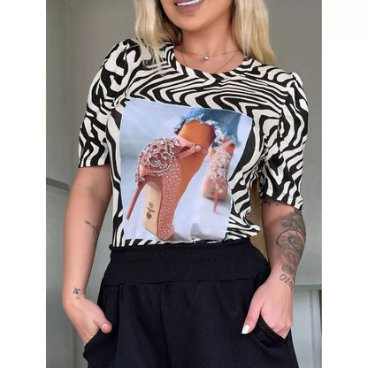 Blusa feminina manga princesa estampada blusas ( 36 ao 48) Tecido Viscolaycra