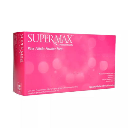 Luva Nitrilica Rosa Pink Sem Pó Sem talco caixa C/100 Supermax
