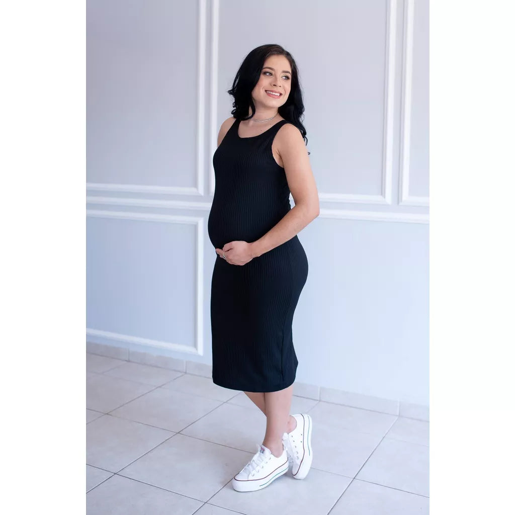 Vestido Midi Canelado Regata para gestante