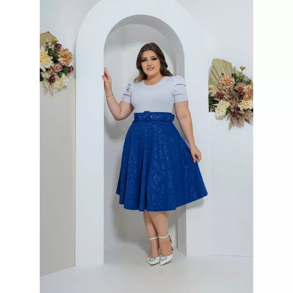 Saia Godê em Jaquard com Relevo 3D com Cinto , Moda Evangélica