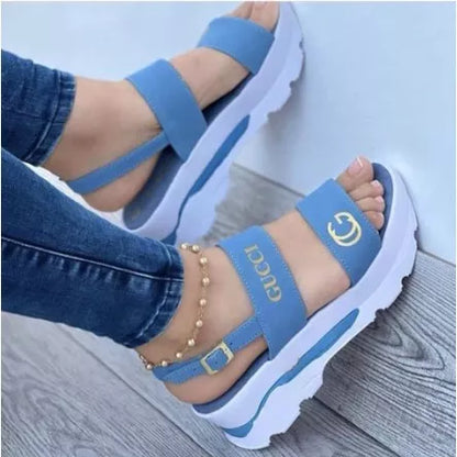 Sandália Feminina De Verão Plataforma Sapatos De Salto Sandalias Mujer Cunhas Leve