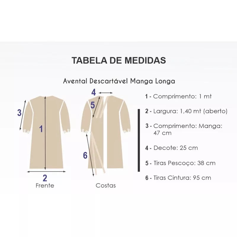 1 Avental Descartável TNT 40GR Manga Longa Várias Cores