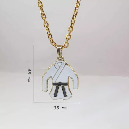 Corrente Cordão Baiano 4mm Longa Banhada Ouro 18K + colares masculinos com Pingente Quimono Faixa Preta Luta