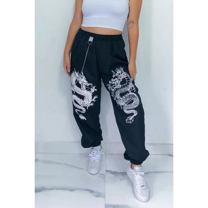 Calça Feminina Jogger com bolso Tactel Letras Escrita Street Tik tok