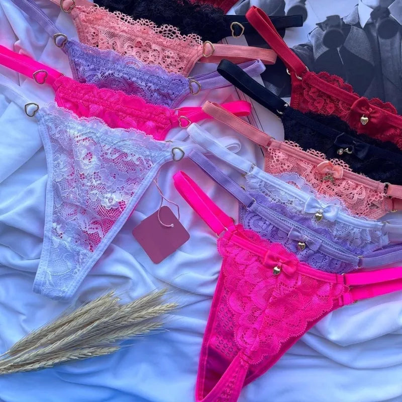 Kit 4 Tanga Fio dental Rendada calcinhas Sensual com regulagem paixão