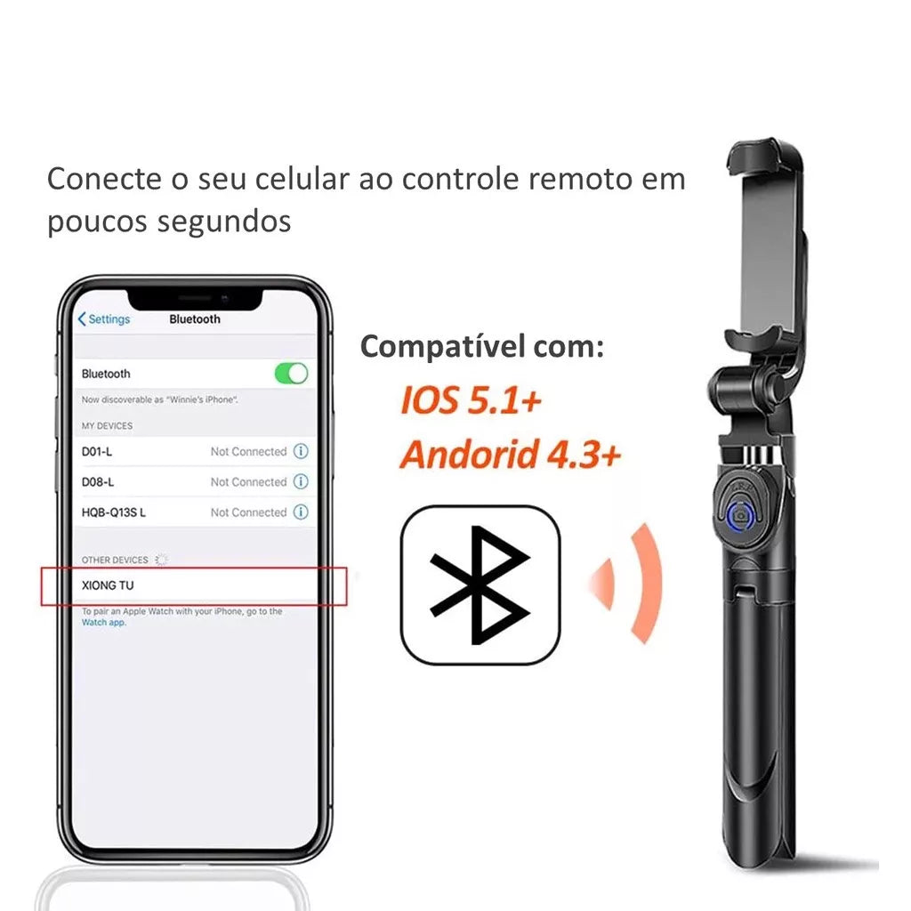 Bastão Pau de Selfie Bluetooth XT-02 Retrátil Suporte tripé para celular