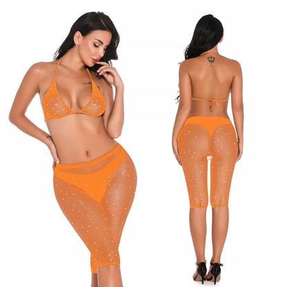 Roupa Íntima Feminina/Body Sexy De Malha Metálica Com Strass Brilhante E Bonita/lingerie