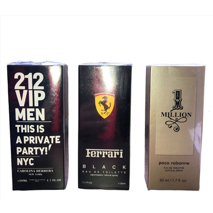 Kit 3 Perfumes Masculinos: 212 vip men, Ferrari black, One Million
