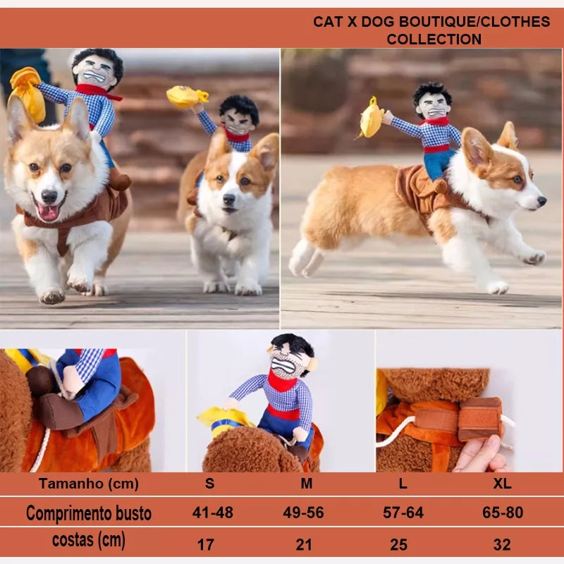 (Engraçado) Cowboy Pet Dos Desenhos Animados Equitação Dress Up Fornecimentos Trajes Cospaly hoodie Do Cão Dia Das Bruxas Roupa Transformação outfit (XS-XL)