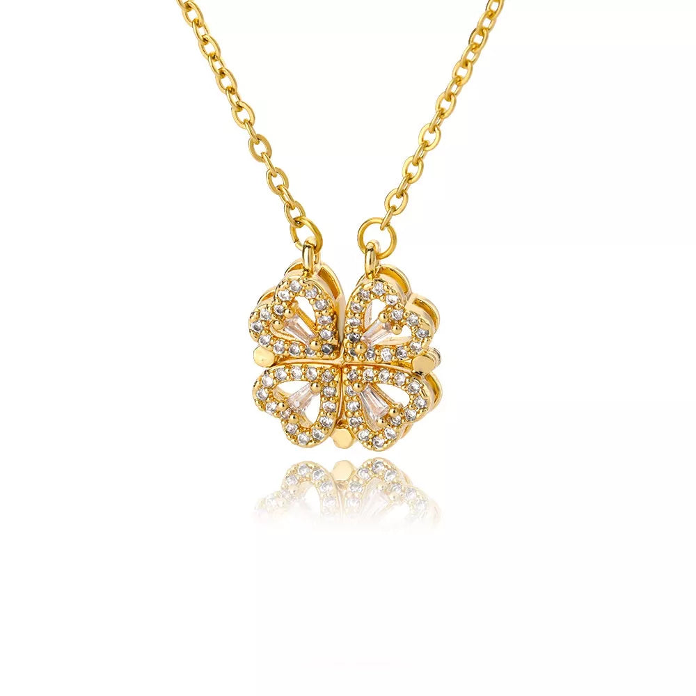 Colar Feminino De Luxo Com Caixa De Flores Artificial Quatro Folhas Pingente Para Namorada Esposa Dia Dos Namorados Presente